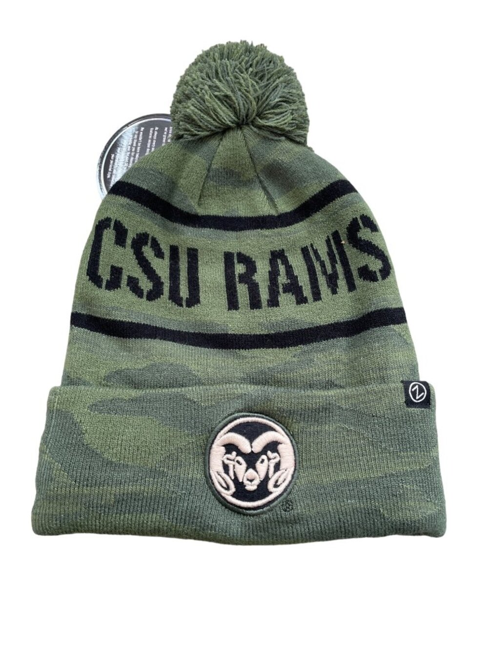 Zephyr Beanie One Size CSU Rams Camo Pompom Green Black Cozy College Outdoor NEW